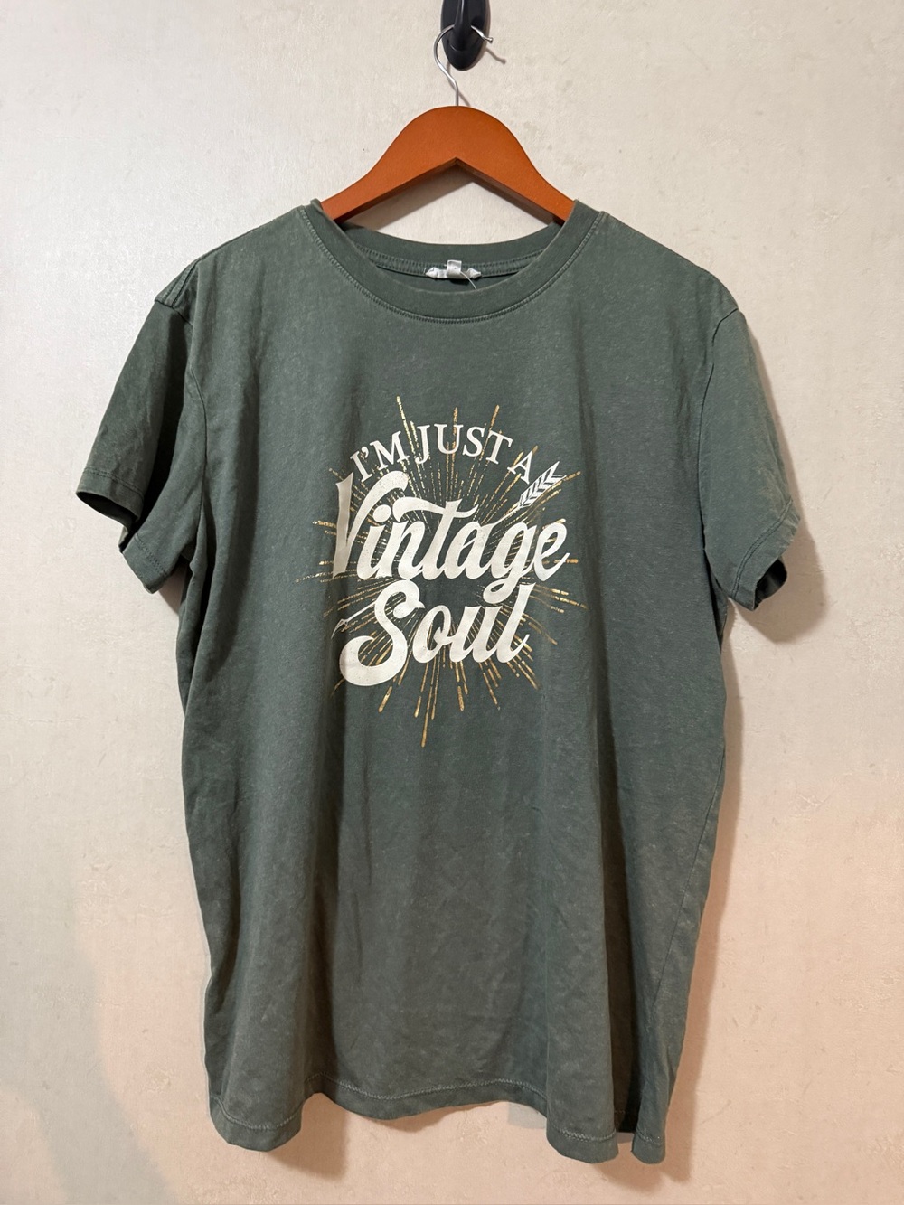 Vintage Soul Graphic T-Shirt – Olive Green – Size L